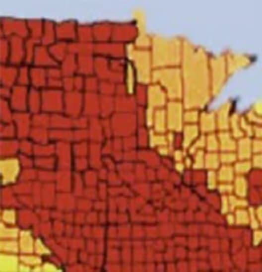 EPA radon zone map of the Pro-Tech service area in North Dakota and Minnesota